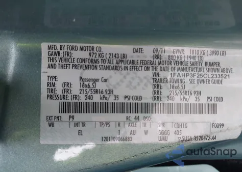 2012 Ford Focus Se z USA, uszkodzony, nr VIN 1FAHP3F25CL233521